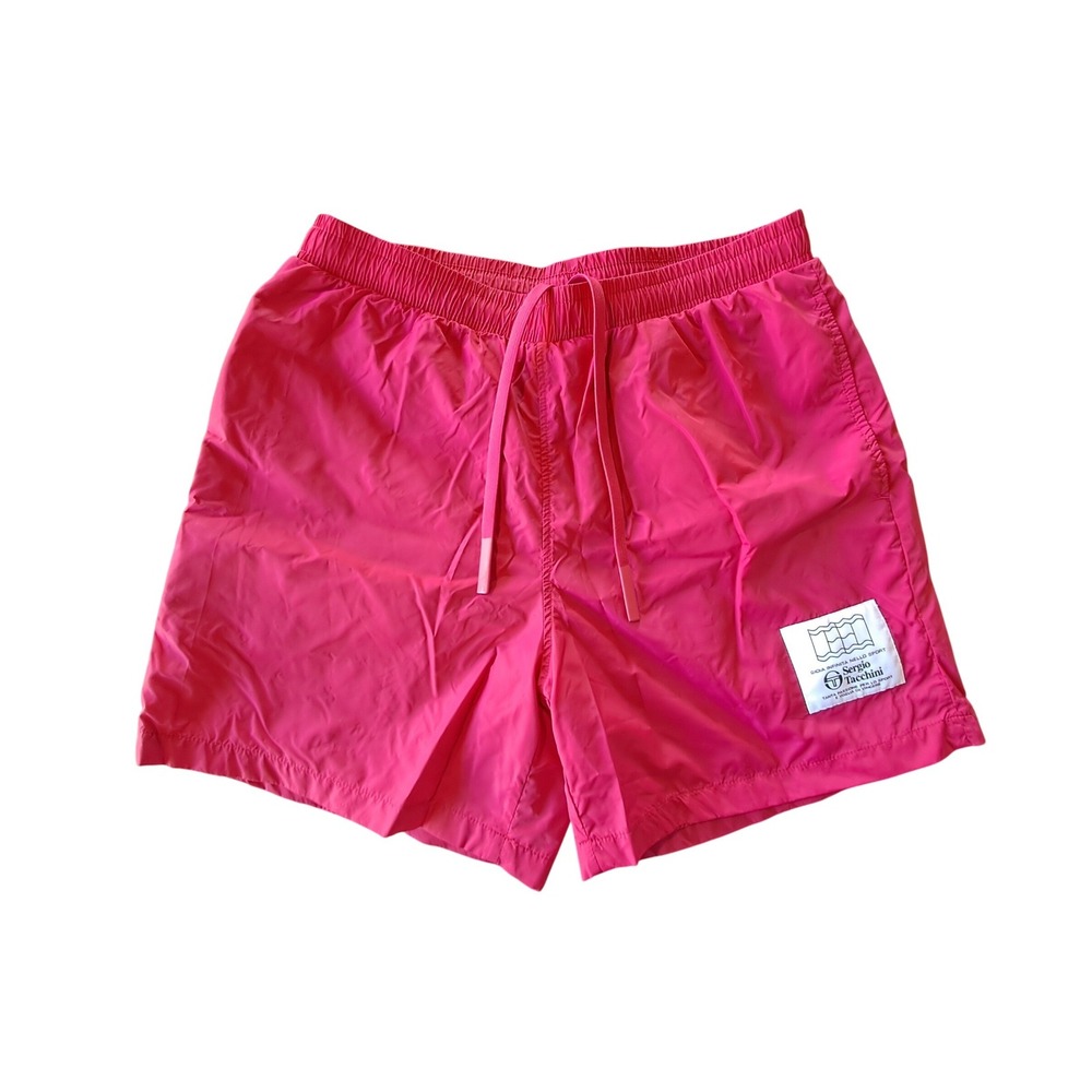 Sergio Tacchini Hot Pink Nylon Athletic Shorts Retro Logo Patch Swim Trunks S